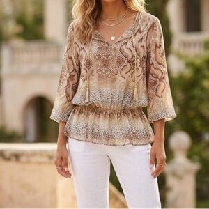 Cache Snake Print Tasseled Long Sleeve Blouse XL